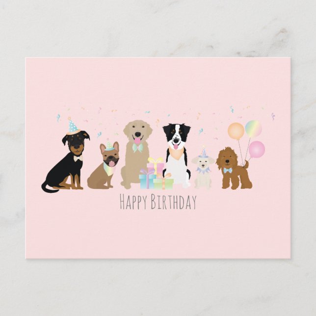 Carte Postale Chiens de fête d'anniversaire Rose (Devant)