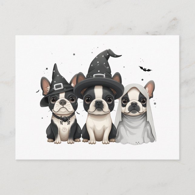 Carte Postale Chiens de Halloween Boston Terrier (Devant)