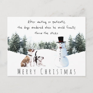 Carte Postale Chiens de Noël attendant un bâton de la part d'un