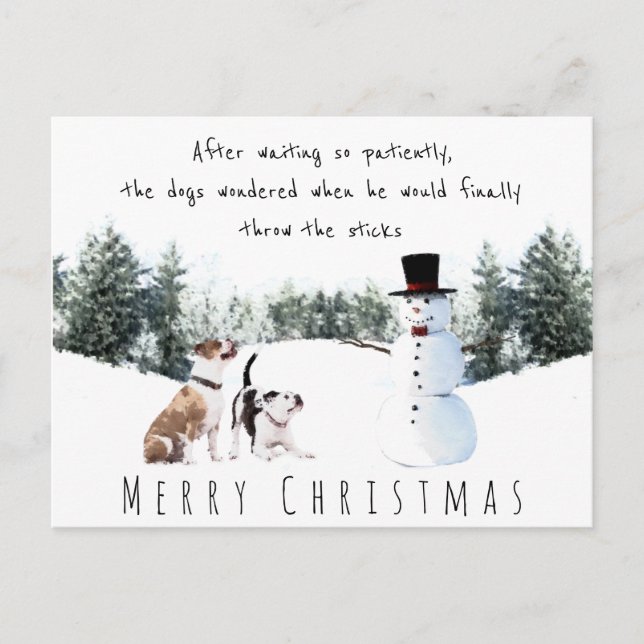 Carte Postale Chiens de Noël attendant un bâton de la part d'un  (Devant)
