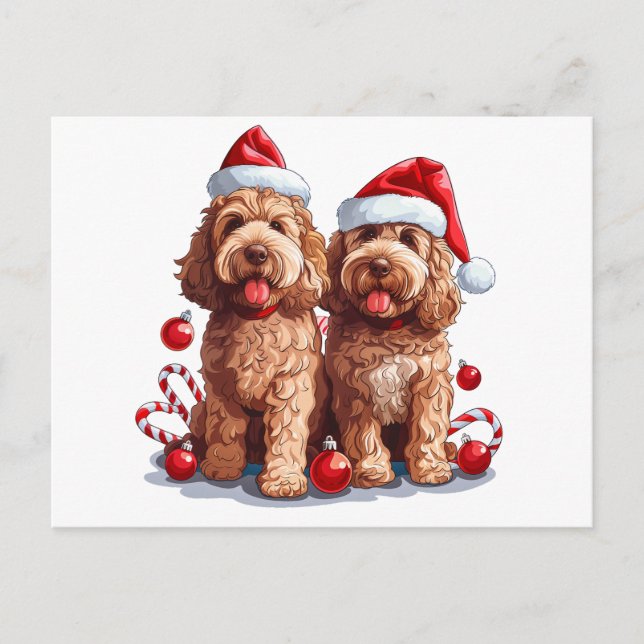 Carte Postale Chiens de Noël Goldendoodle (Devant)
