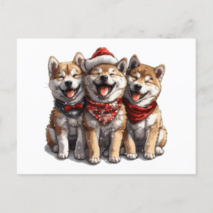 Carte Postale Chiens de Noël Shiba Inu Père Noël