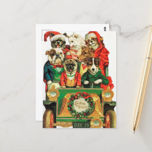 Carte Postale Chiens de Noël vintage festif Vacances