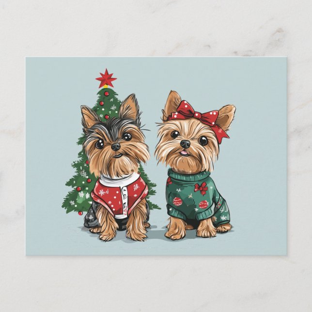Carte Postale Chiens de Noël Yorkie (Devant)
