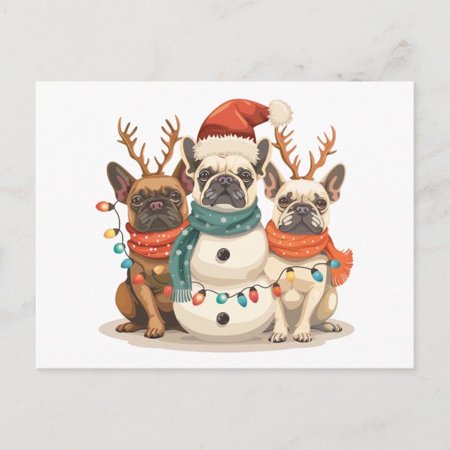 Carte Postale Chiens de rennes de taureau français de Noël (Devant)
