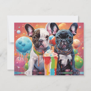Carte Postale Chiens de taureau français, Milkshake