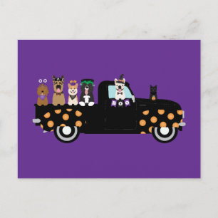 Carte Postale Chiens D'Halloween Dans Un Camion De Ramassage