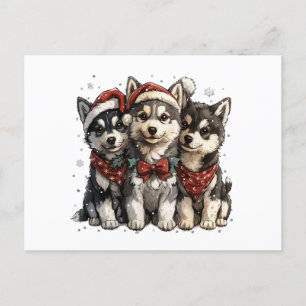 Carte Postale Chiens Husky de Noël