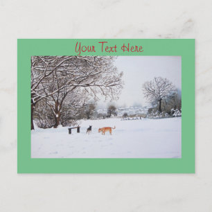 Carte Postale chiens jouant dans la scène de neige paysage d'hiv