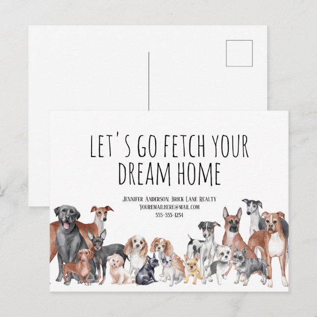 Carte Postale Chiens Marketing de l'agriculture immobilière (Devant / Derrière)