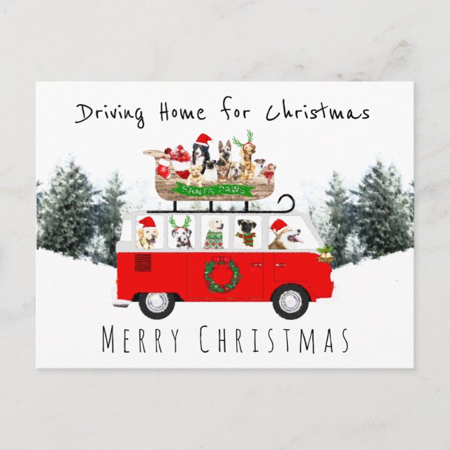 Carte Postale Chiens mignons conduisant à la maison pour Noël ca (Devant)