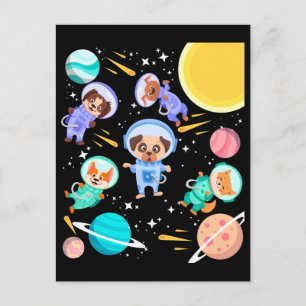 Carte Postale Chiens mignons dans l'espace Astronautes pour anim