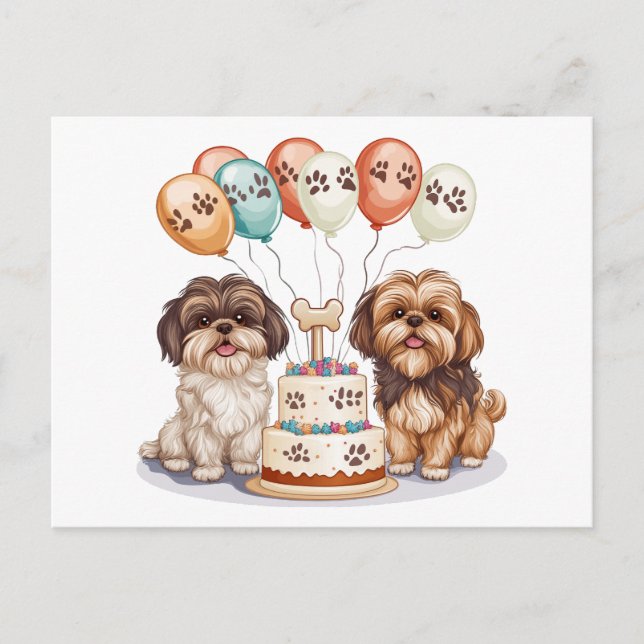 Carte Postale Chiens Shih Tzu d'anniversaire Gâteau d'anniversai (Devant)