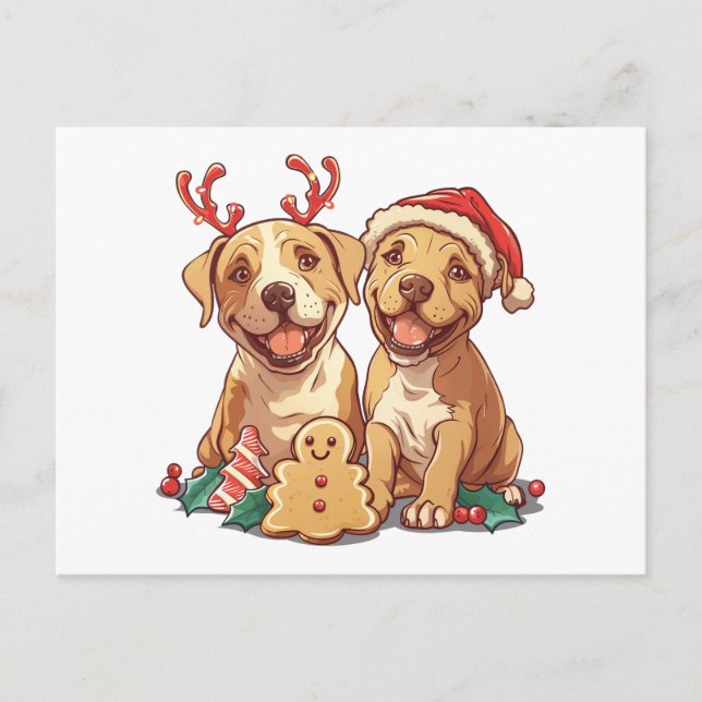 Carte Postale Chiens taureaux de Noël Pit (Devant)
