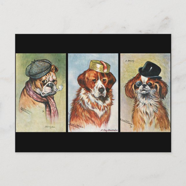 Carte Postale Chiens, triptyque de dessin animé (Devant)
