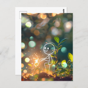 Carte Postale Chiffre en bâton d'art en ligne blanche, Croisemen