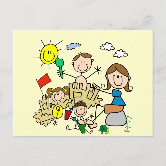 Carte Postale Chiffres Famille Plage Amusants (Devant)