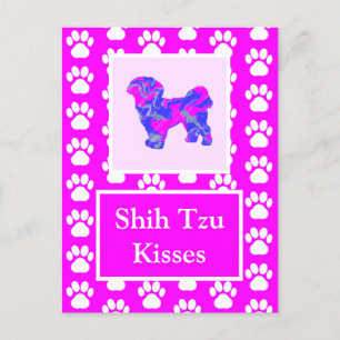 Carte Postale Chih Tzu Dog embrasse Silhouette en rose et bleu m