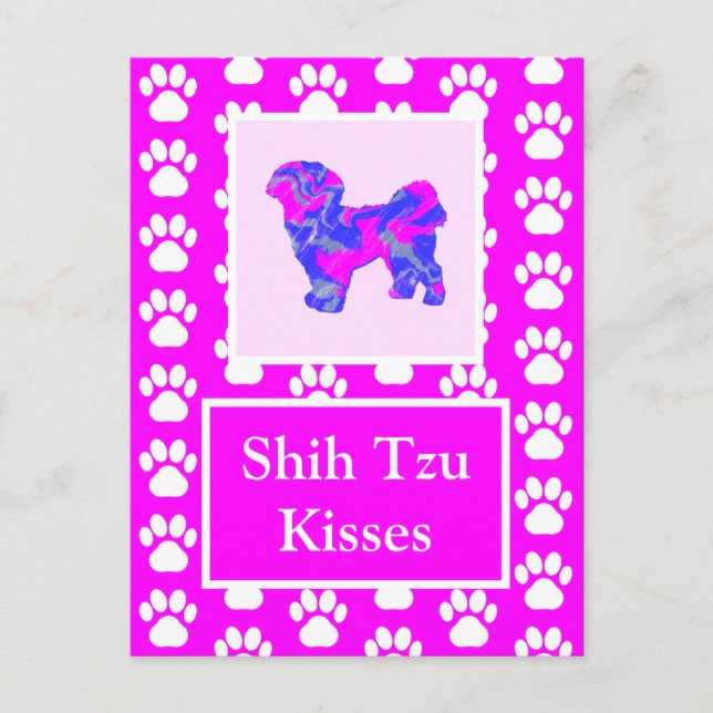 Carte Postale Chih Tzu Dog embrasse Silhouette en rose et bleu m (Devant)