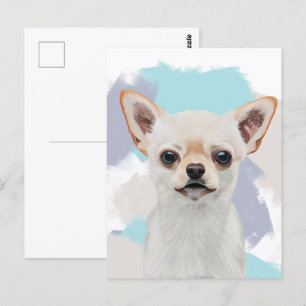 Carte Postale Chihuahua Chien blanc mignon Abstrait Arrière - pl