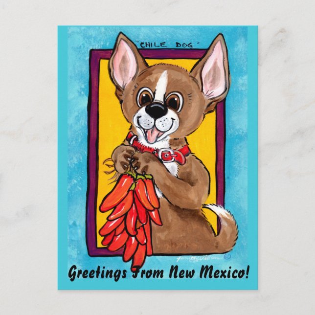 Carte Postale Chihuahua Chien Chili Peppers Nouveau-Mexique Cart (Devant)