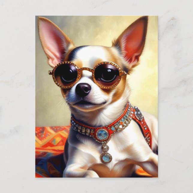 Carte Postale Chihuahua Chien cool portant des lunettes de solei (Devant)