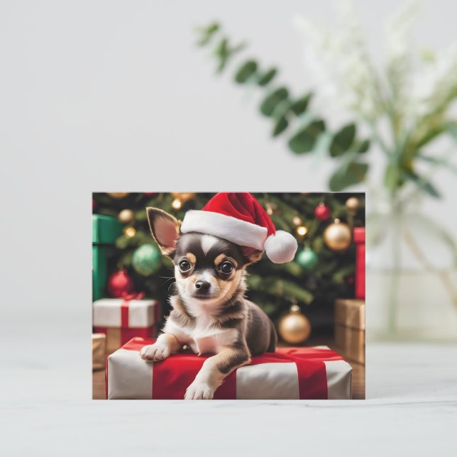 Carte Postale Chihuahua Christmas Puppy (Debout devant)