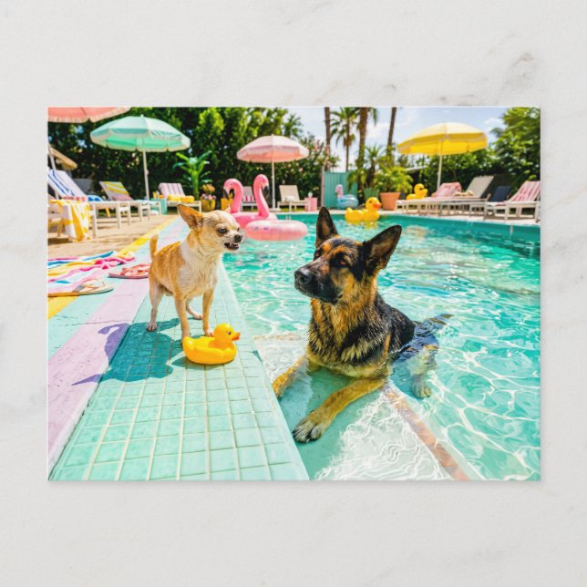 Carte Postale Chihuahua contre canard berger (Devant)