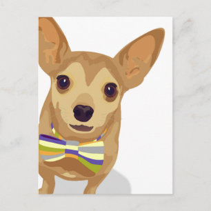 Carte Postale Chihuahua dans un bowtie sur un arrière - plan bla