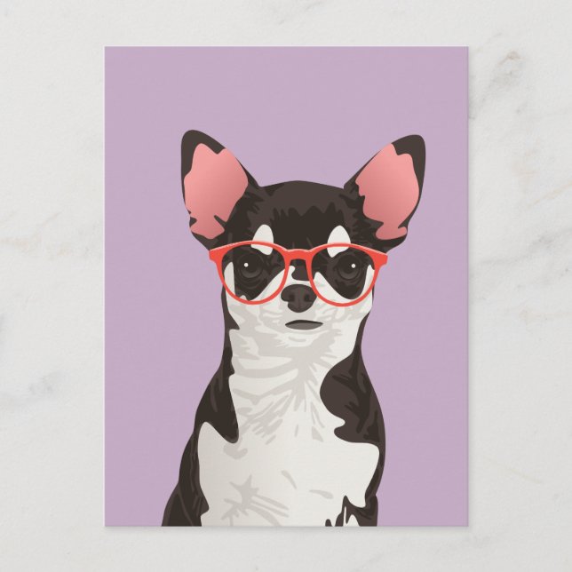 Carte postale Chihuahua Hipster noir et blanc (Devant)
