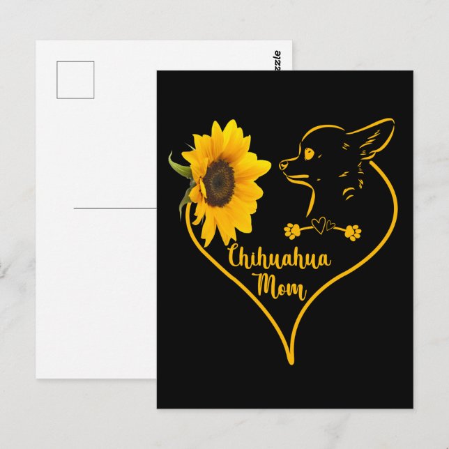 Carte Postale Chihuahua Maman avec Sunflower Heart Fête des mère (Devant / Derrière)