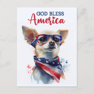 Carte Postale Chihuahua patriotique, Dieu bénisse l'Amérique Car