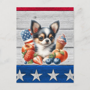 Carte Postale Chihuahua Patriotique Fruit USA Long Hair Chihuahu