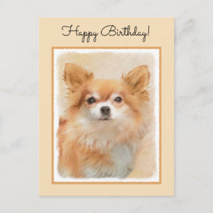 Carte Postale Chihuahua Peinture de Chien à long Haired Art orig