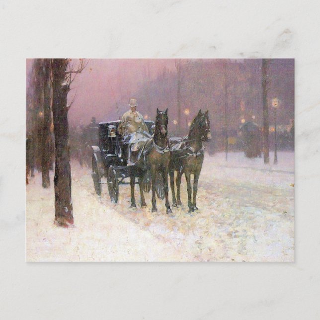 Carte Postale Childe Hassam - scène de rue avec deux cabines (Devant)