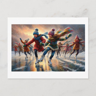 Carte Postale Children Ice Skating On A Winter's Day, 