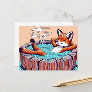 Carte Postale Chill Red Fox in a Hot Tub