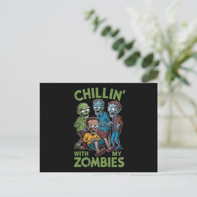 Carte Postale Chillin Avec Mes Zombies Halloween Garçons Enfants (Debout devant)