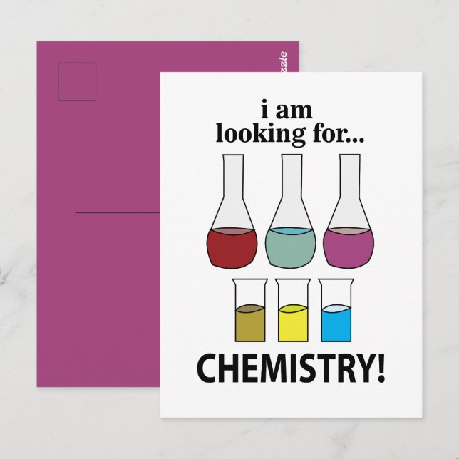 Carte Postale Chimie Drôle Je cherche la chimie (Devant / Derrière)