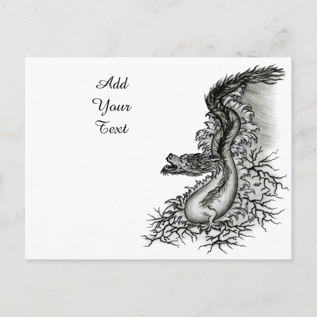 Carte Postale Chine Dragon, noir et blanc Design en Tattoostyl (Devant)