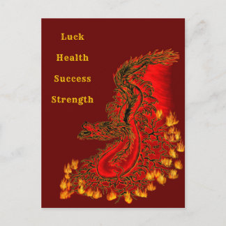 Carte Postale Chine Dragon rouge et or design