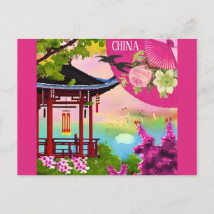 Carte Postale Chine Pagode chinoise Aquarelle Voyage