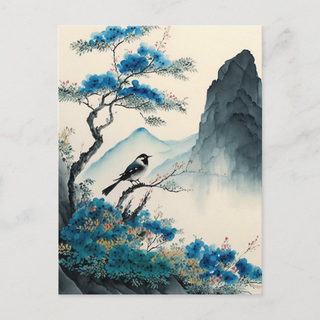 Carte Postale Chinois aquarelle paysage de peinture à la brosse (Devant)