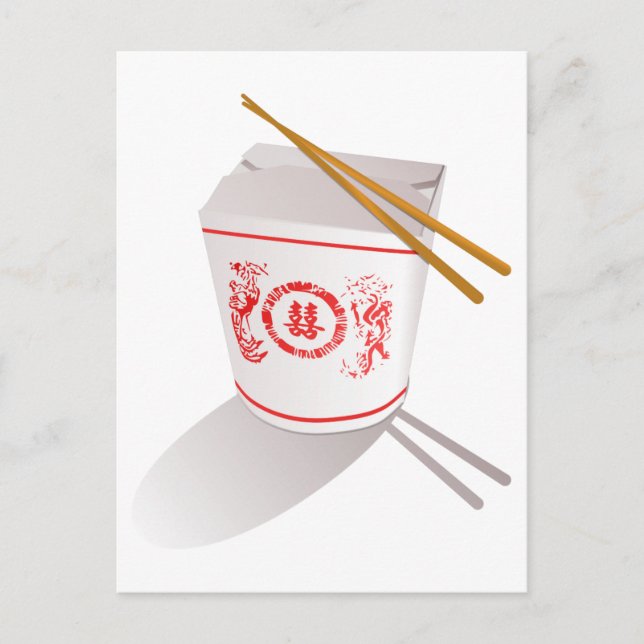 Carte Postale Chinois Sortir boîte à nourriture avec baguettes (Devant)