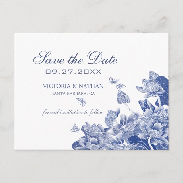 Carte Postale Chinoiserie Florale Bleue et Blanche Enregistrer l (Devant)
