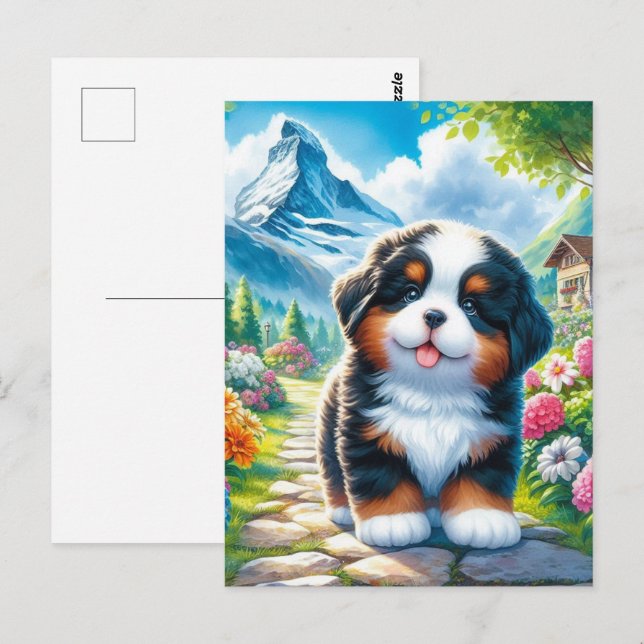 Carte Postale Chiot adorable de berger bernois (Devant / Derrière)