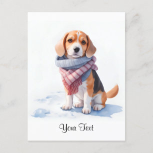 Carte Postale Chiot Beagle à l'aquarelle mignon Personnalisé