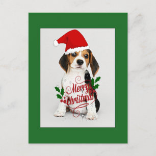 Carte Postale Chiot beagle à Santa Hat - Joyeux Noël