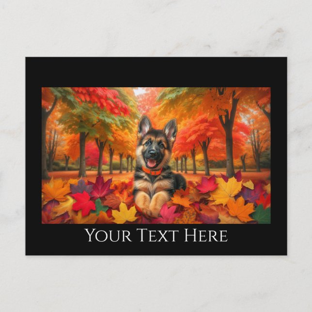 Carte Postale Chiot berger allemand jouant dans les feuilles d'a (Devant)
