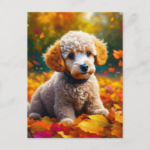 Carte Postale Chiot de canicule d'abricot dans les feuilles d'au
